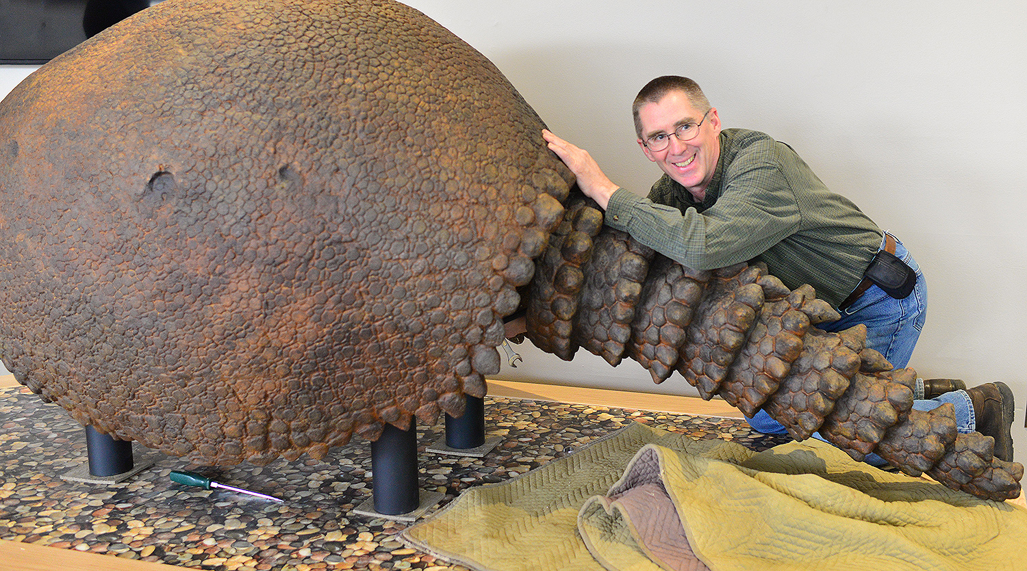 "I never thought I'd be a professional Glyptodon installer, but here I am," Bruce Strickland said. 