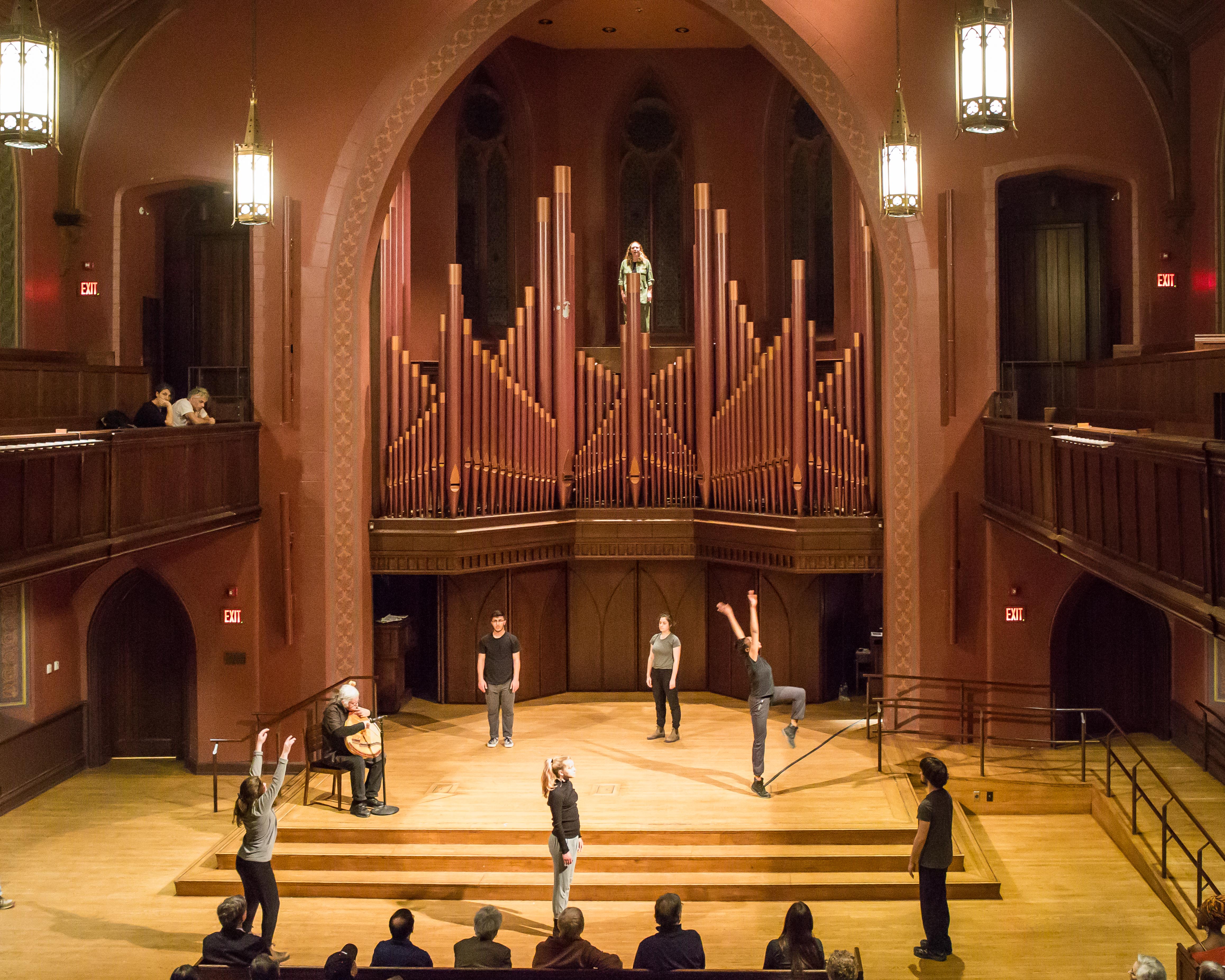 The multimedia work, directed by Kolcio, was performed by more than 40 musicians and dancers from Wesleyan and the surrounding community.