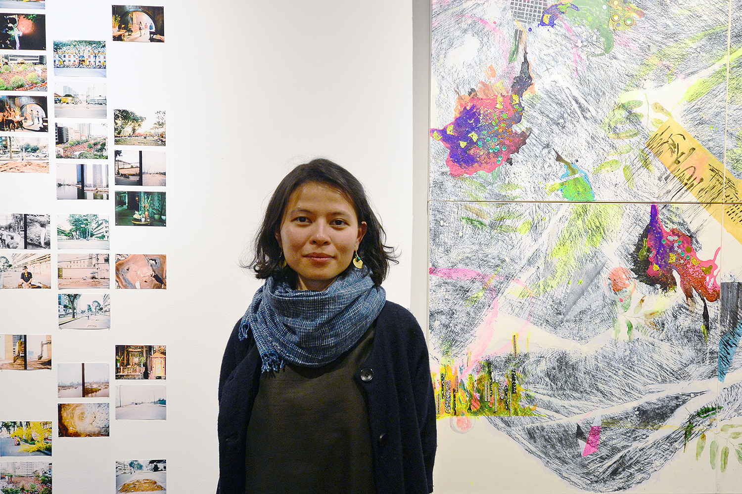 On March 29, Vietnamese artist Lêna Bùi '07 spoke to gallery goers at the opening reception of her exhibit, Proliferation at the College of East Asian Studies. In Proliferation, Bùi draws on her context of living in a rapidly changing country. Her abstract paintings, photographs, and candid video broadly examine the less obvious effects of development on the socio-political and cultural fabrics of the country, and specifically dealing with people's negotiation with nature in various forms.