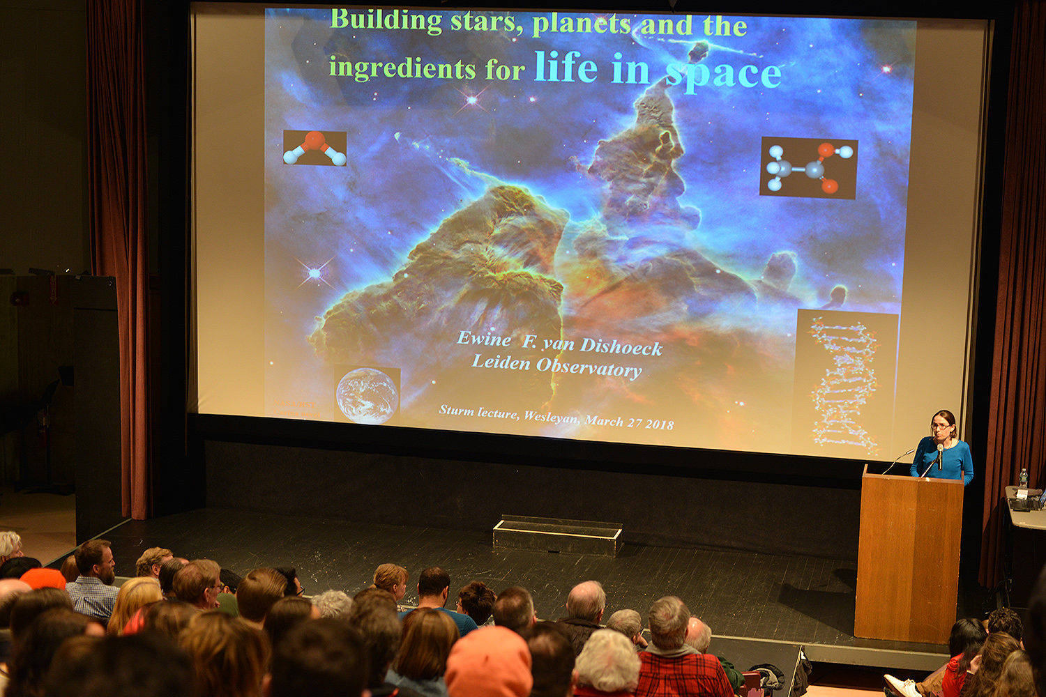 On March 27, the campus community gathered to hear the 2018 Sturm Memorial Lecture, titled "Building Stars, Planets and the Ingredients for Life in Space."