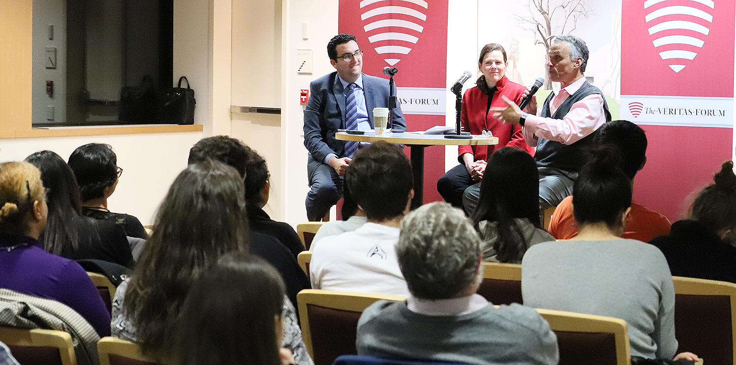 On March 1, Wesleyan hosted the Veritas Forum, featuring a discussion between Michael Wear, previously Faith Outreach Director of the Obama Administration, and President Michael Roth, moderated by Professor of Government Mary Alice Haddad.