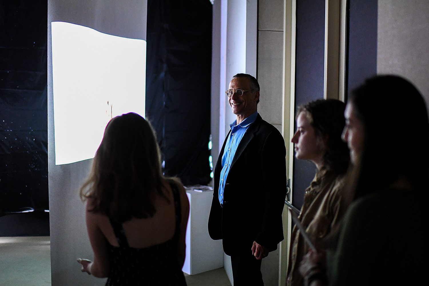 Wesleyan President Michael Roth attended the artists' reception on April 11.