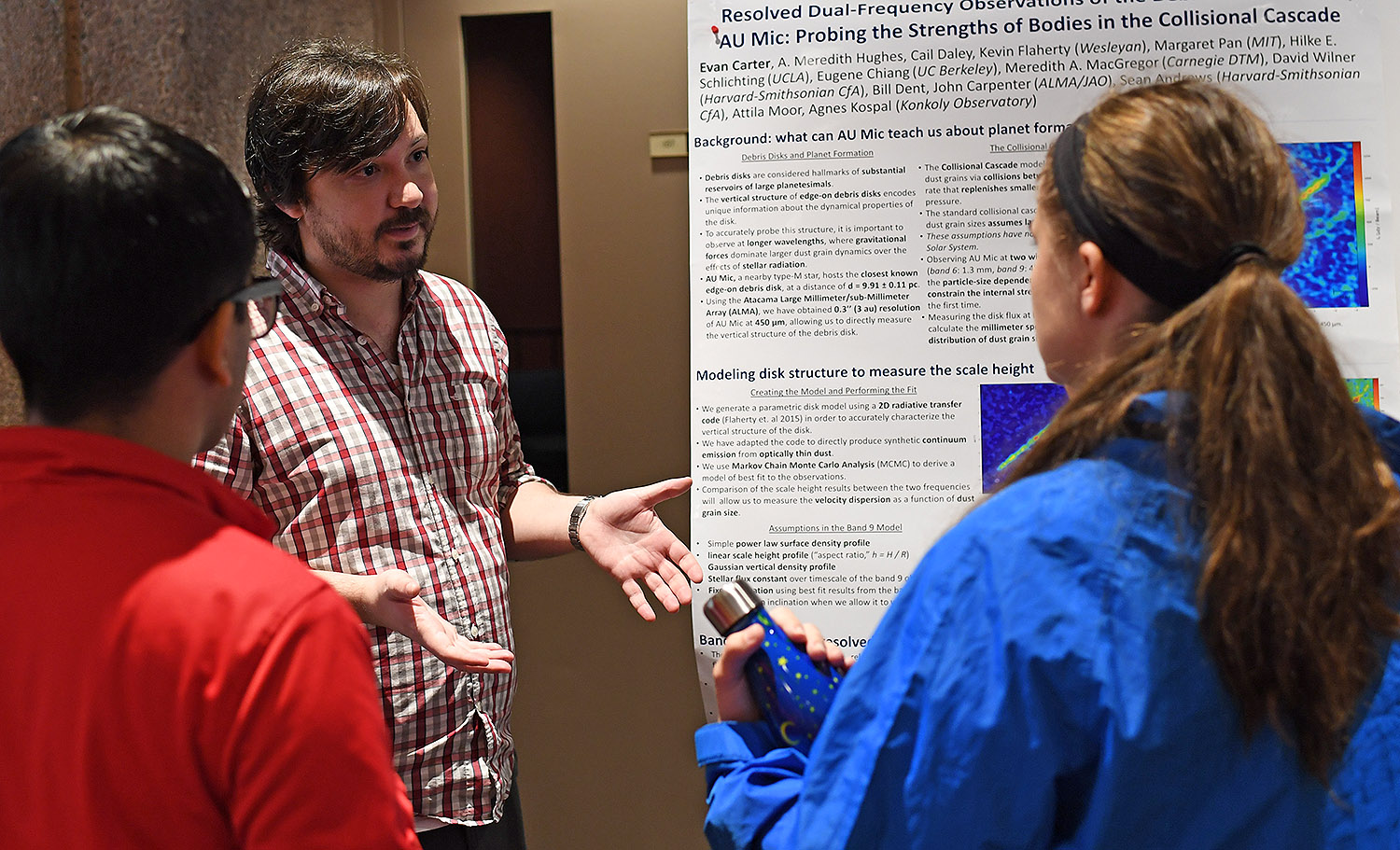 Evan Carter presented his study titled "Resolved Dual-Frequency Observations of the Debris Disk around AU Mic: Probing the Strength of Bodies in the Collisional Cascade." Carter's advisor is Meredith Hughes. 