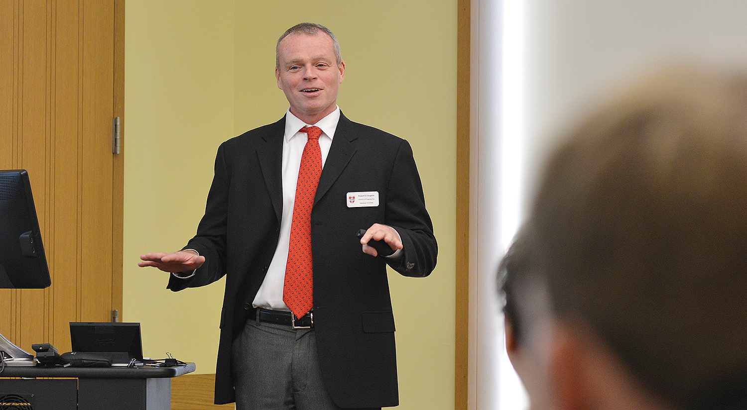 Robert Coughlin, director of financial aid, spoke to families about obtaining financial aid at Wesleyan. 