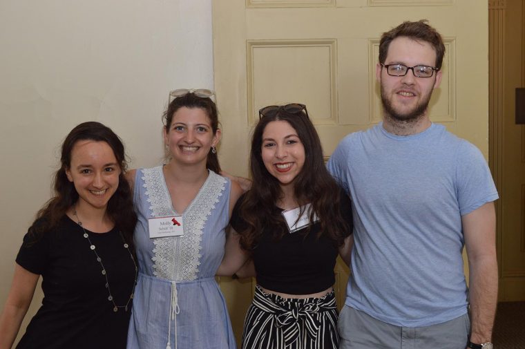 Many students and recent grads who worked on the Argus attended. From left, Jess Zalph '16, Molly Schiff '18, Erica DeMichiel '17, and Max Lee '16.