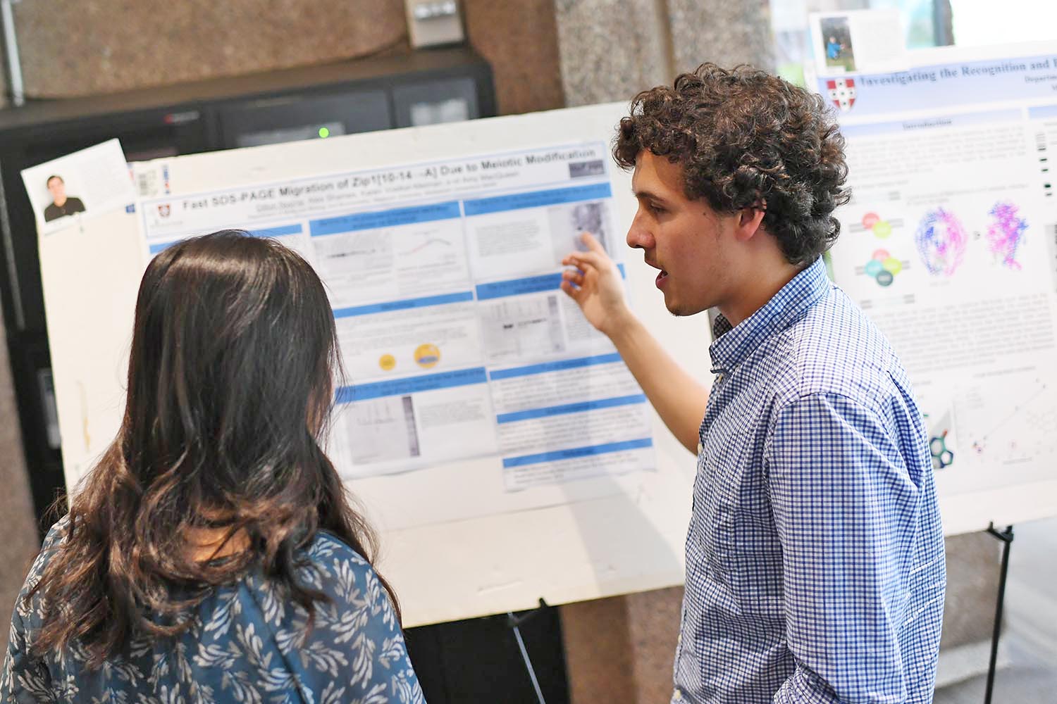 Dillon Noone '20 presented "Fast SDS-PAGE Migration of Zip1[10-14àA] Due to Meiotic Modification." His advisor is Amy MacQueen, associate professor of molecular biology and biochemistry.