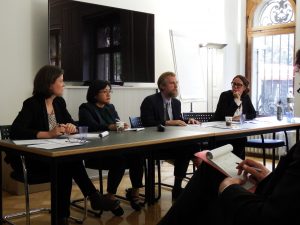 From left, Assistant Professor of Government Ioana Emy Matesan, Imelda Deinla, Clark Lombardi and moderator, Mimmi Söderberg Kovacs on a panel discussion with policymakers on conflict resolution.