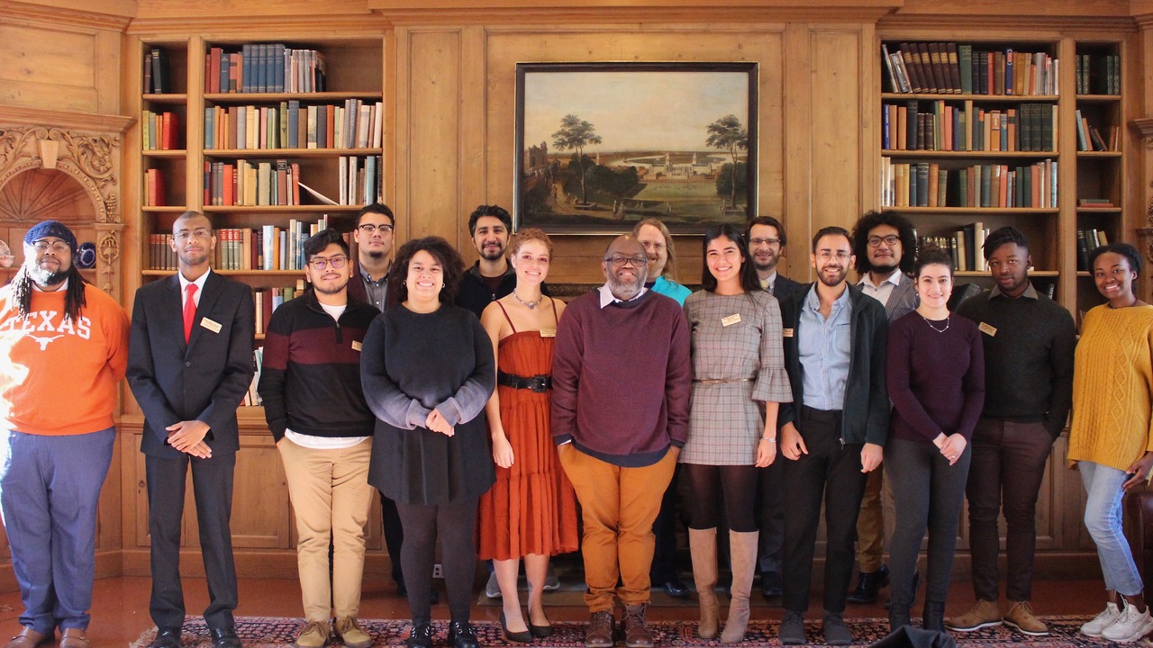 Ronald Kelly '19, pictured second from right, attended the inaugural Mellon Mays Undergraduate Fellowship Conference on the Ancient World in November. Tushar Irani, associate professor of philosophy and letters, is pictured second from the left in the back row. 