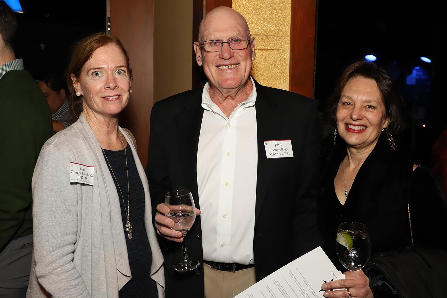 From left, Kate Quigley Lynch '82, P '17 '19, assistant director of The Wesleyan Fund, Phil Rockwell '65, MALS '73, P '11, Cynthia Rockwell P '11, managing editor of Wesleyan University Magazine.