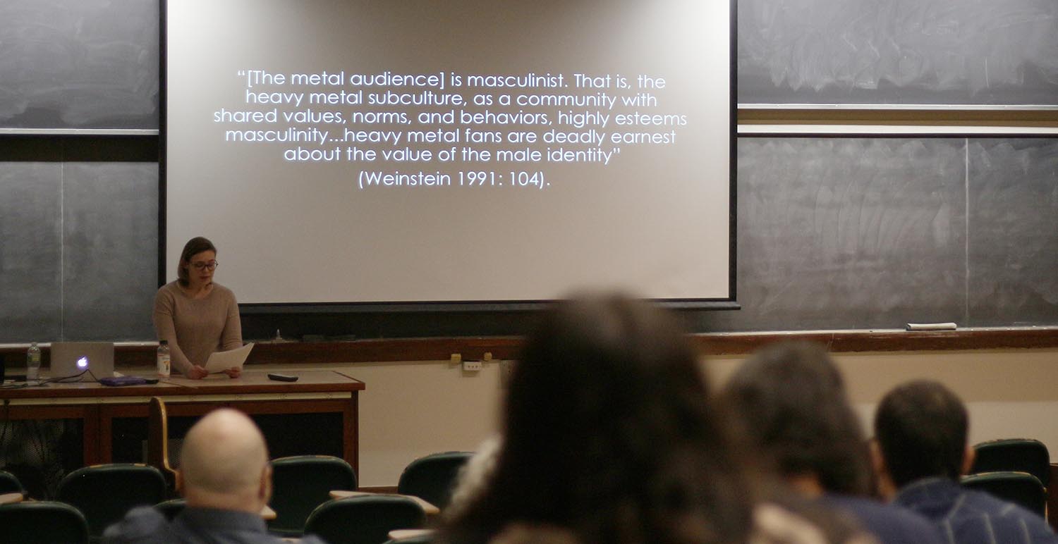 Katrice Kemble, a graduate student in ethnomusicology, presented a talk on "Daughters of Darkness: Performing Heavy Metal Feminism" on Feb. 27 during the Graduate Speakers Series.