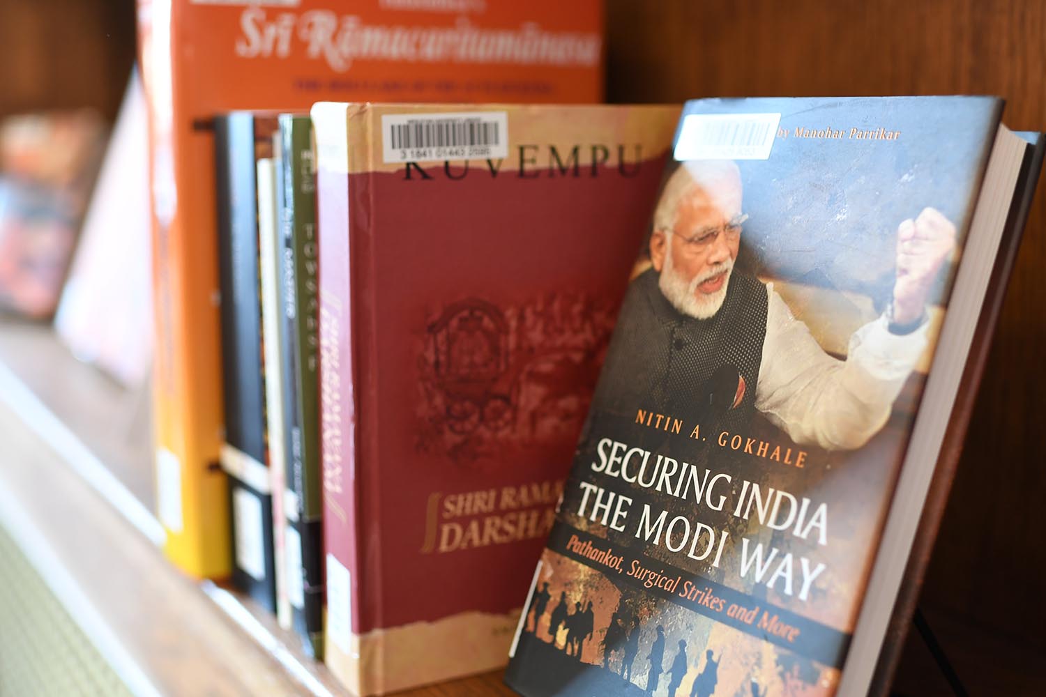 Securing India the Modi Way, by Nitin Gokhale, is one of the 33 books donated by the General Consul of India, New York. 