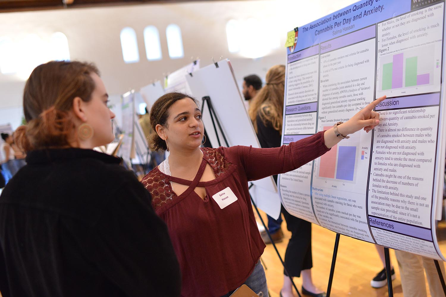 Salma Hassan '22 presented her study titled, "The Association between Quantity of Smoking Cannabis Per Day and Anxiety."