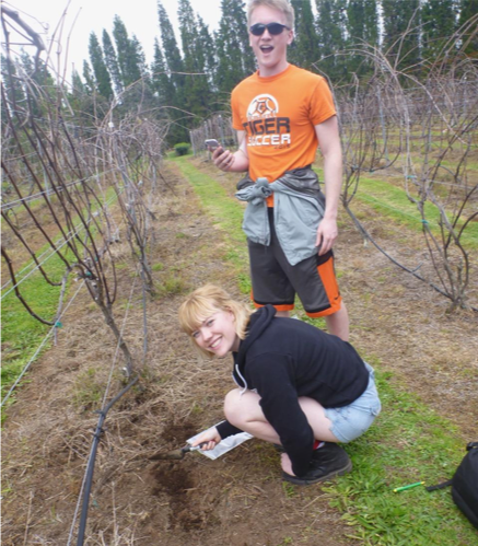 Ryan Nelson and Celeste Smith collecting soils at Volcano Winery, Hawaii