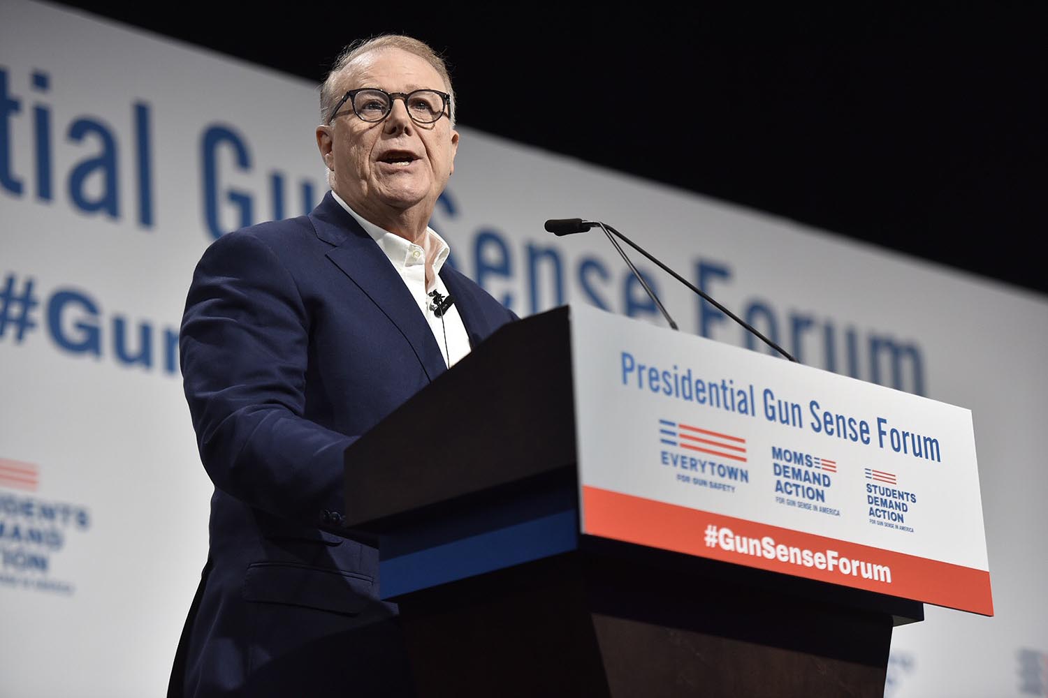 Feinblatt speaks at the Gun Sense Forum. Sixteen presidential candidates attended the event.