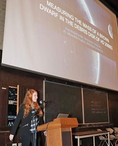 Ava Nederlander presenting work on a brown dwarf in a debris disk.