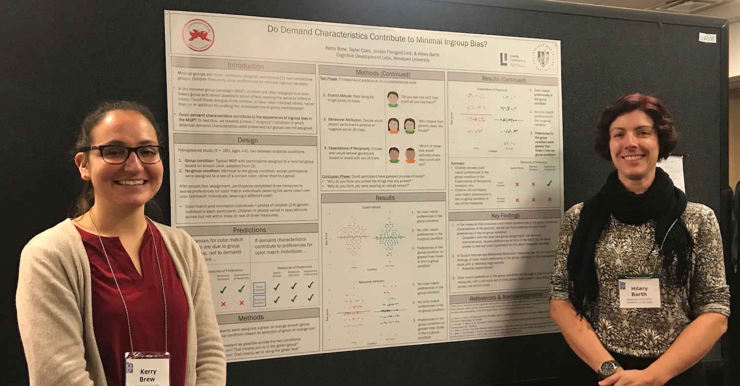 Professor of Psychology Hilary Barth and Kerry Brew BA '18, MA '19 were among a large group of Wesleyan faculty, students, and alumni who recently presented research at the 2019 CDS Biennial meeting.