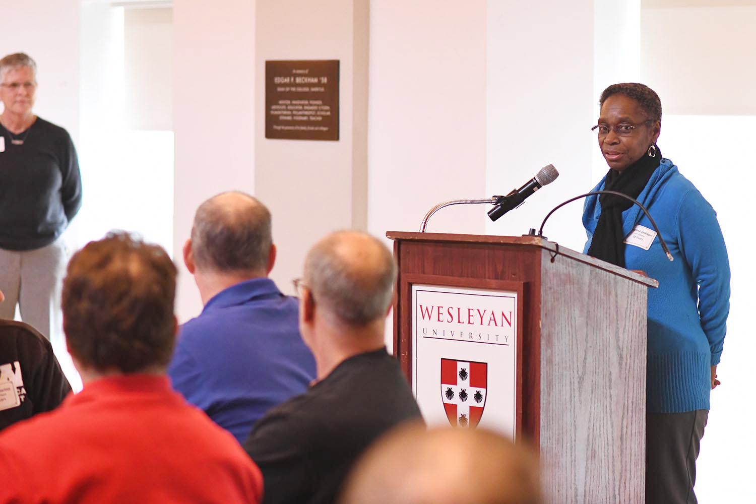 Pearlina Jackson, library assistant for Olin Library celebrated 50 years at Wesleyan. She presented a short speech about her time at Wesleyan during the luncheon.
