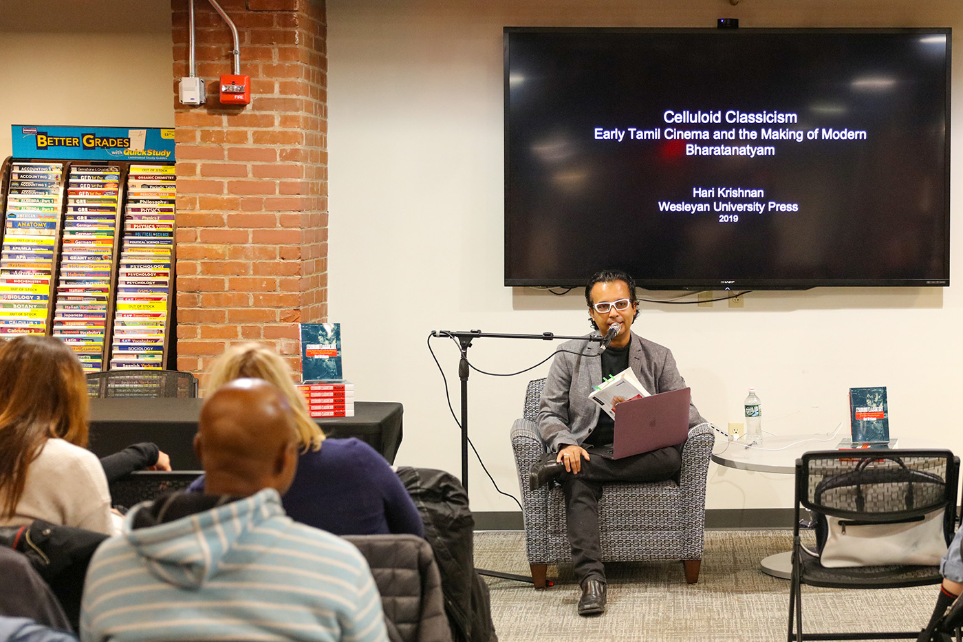 On Dec. 3, Hari Krishnan, associate professor of dance, presented a talk about his new book, Celluloid Classicism: Early Tamil Cinema and the Making of Modern Bharatanatyam, at the Wesleyan RJ Julia Bookstore. 