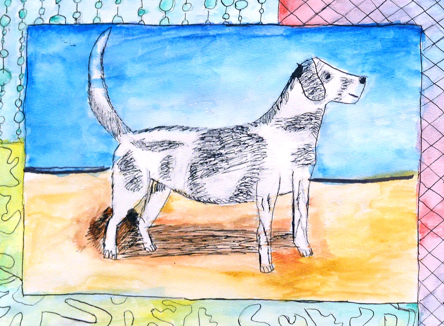 Charlie, a seventh-grader from Woodrow Wilson Middle School, created this artwork as part of a lesson using pen and ink for animal illustration. 