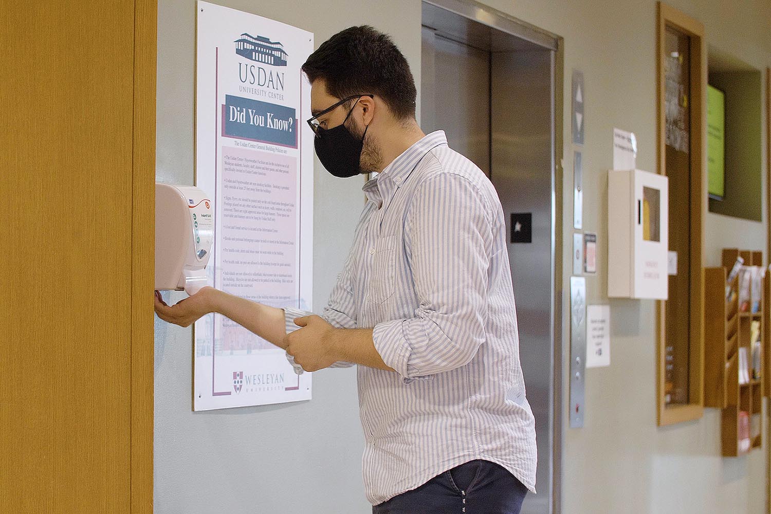 Increasing the number of hand sanitizing stations throughout campus as well as hand sanitizers for offices and shared spaces.