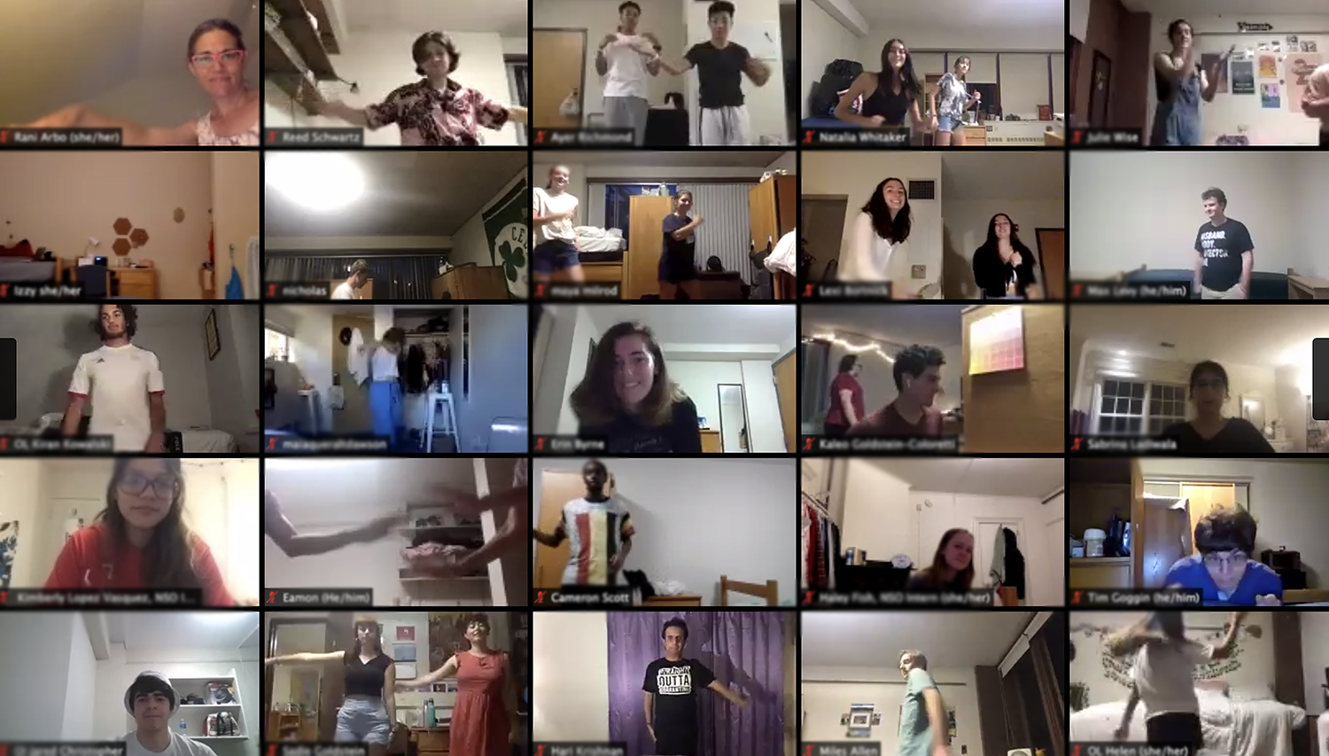 While the experience is usually done in-person on Andrus Field, this year the choreographers taught the students movements through 25-minute virtual breakout groups. At the end, the groups joined together and made a final performance set to the same music.