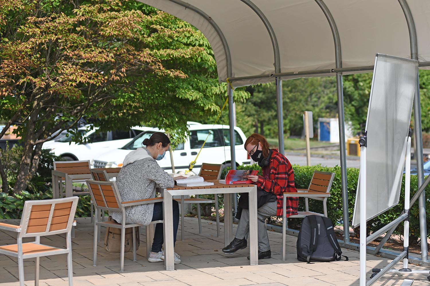 A canopy was installed behind Fisk Hall to allow for an outdoor teaching and studying space. 