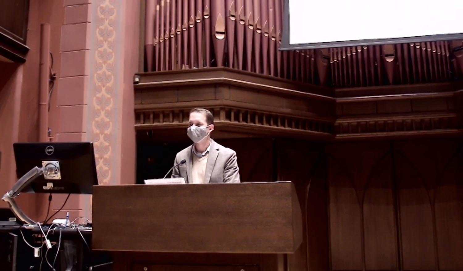 Joseph Slaughter, visiting assistant professor of history, read from Psalm 136: 1-9; 23-26