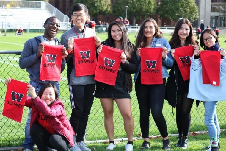 Wickham and friends at Homecoming during his first year at Wesleyan.