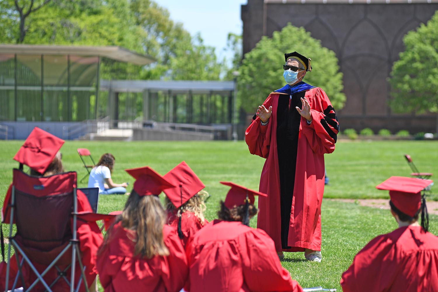 Wesleyan University held its 188th Commencement ceremony on Sunday, May 24. President Michael Roth ’78 delivered live, on-campus remarks to a large virtual audience and a small gathering of socially-distanced in-person groups of graduates and onlookers.
