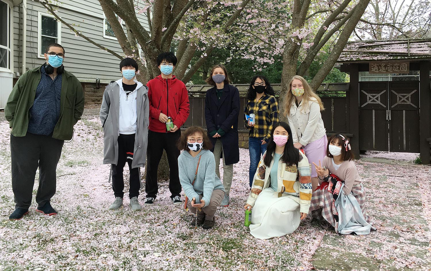 The cherry trees were donated in the mid-70s by Nobel Laureate Satoshi Omura, who received an honorary degree from Wesleyan in 1994. “The cherry blossoms’ timing was perfect,” said event coordinator Naho Maruta, associate professor of the practice in East Asian Studies. “We had fallen cherry blossoms all over the ground, which made a beautiful cherry blossom carpet.” Maruta said this year’s event was especially meaningful because it was canceled last year. Also, since Japanese classes are still taught online this semester, “some students and teachers finally met each other for the first time in person.”